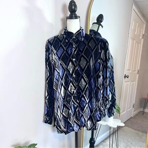 Denim & Co 90s Velvet Diamond Patterned Women's Shirt